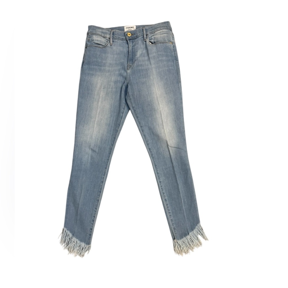 FRAME Straight Leg Cropped Jeans Frayed Raw Hem Light Wash Blue Size 29 - Picture 6 of 9